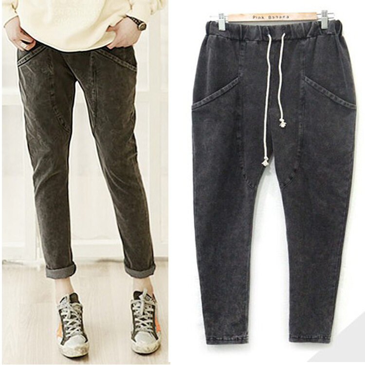 Micchow 2018 Pacar Jeans Celana Wanita Celana Kasual Plus Ukuran Longgar Antik Denim Celana Tinggi Pinggang Jeans Wanita (l-5XL) -Internasional