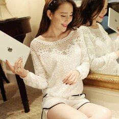 Bulan Minggu Wanita Fashion Longgar Kasual Sifon Berwarna Solid Polos O-Leher Lengan Panjang T-Shirt Atas & Blouse