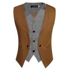 Fashion Men Casual Slim Sleeveless V Neck Single Breasted Faux 2-Piece Vest Waistcoat Gilet – intl