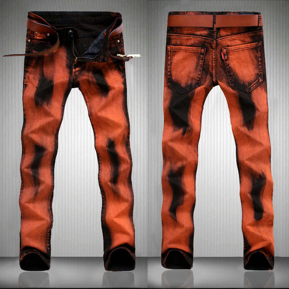 Baru Celana Denim Elastis Jean Ketat Slim Desainer Lurus Jeans Biker Tinggi Jeans Hip Kualitas-Orange Pria