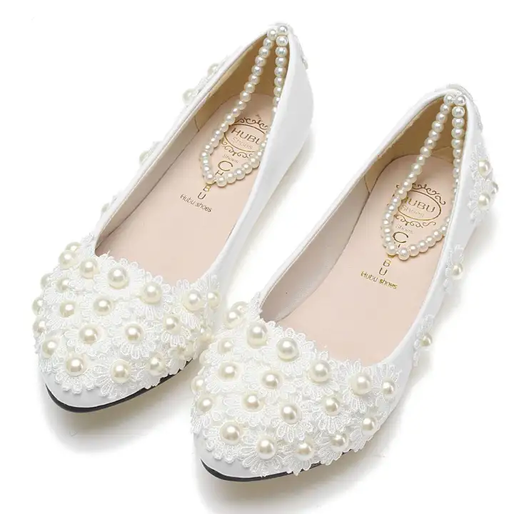 flat white bridal shoes