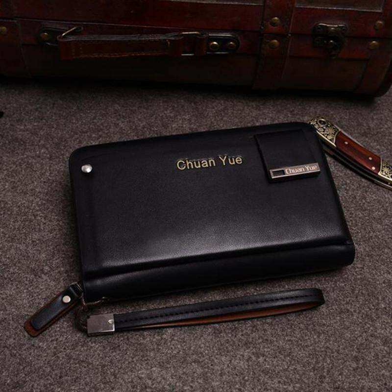 Pria Baru Diperlukan Kulit Tas Tangan Clutch Fashion Barat Besar Kemampuan Bisnis Kantung Telepon Gengam Halus Gelang Panjang Dompet (Hitam)