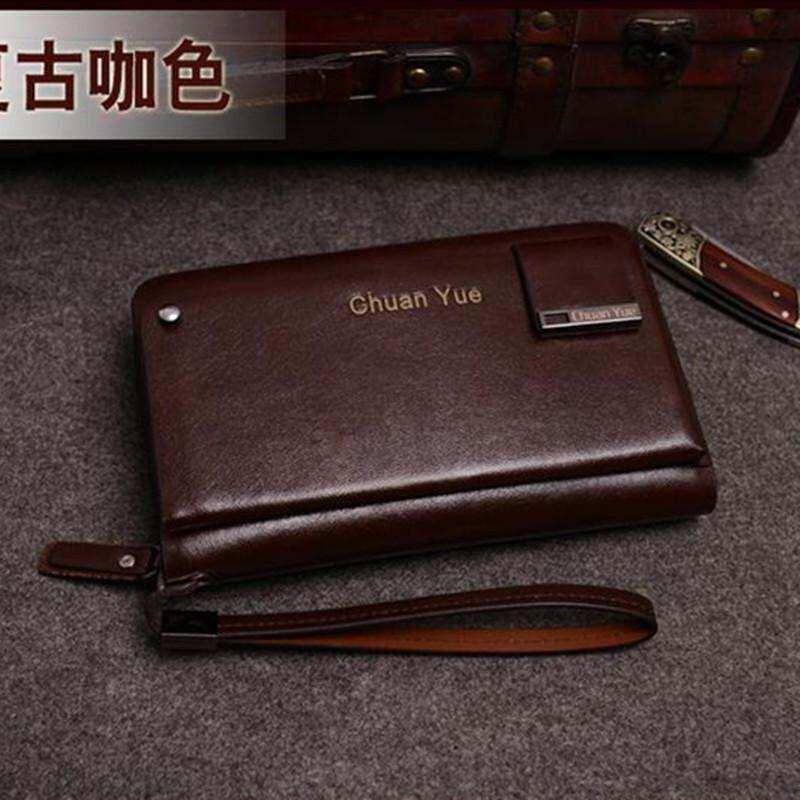 Pria Baru Diperlukan Kulit Tas Tangan Clutch Fashion Barat Besar Kemampuan Bisnis Kantung Telepon Gengam Halus Gelang Panjang Dompet (Coklat Gelap)