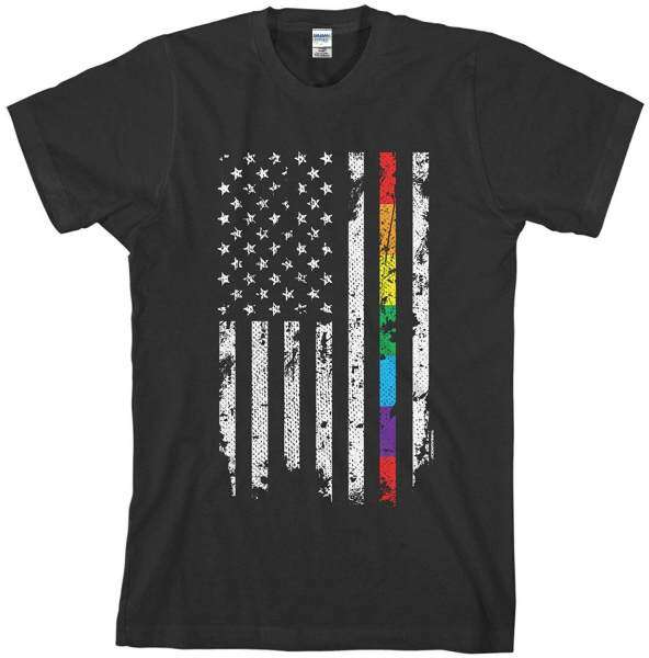 Baru Leher-o Pria SHORT Kaus Lucu Atasan Kaos Threadrock Laki-laki Pelangi Bendera Amerika Kaus (Hitam) -Internasional