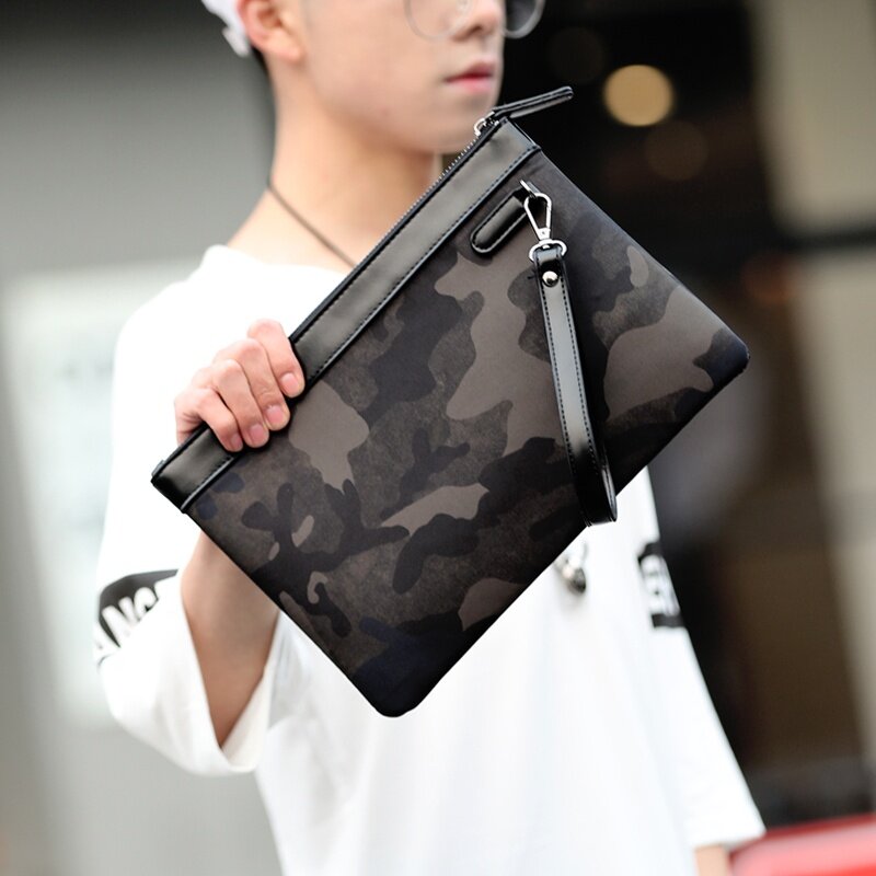Korea Baru Tas Clutch Pria: Jual Beli Online Tas Kurir dengan Harga Murah (Hitam Kamuflase)-Intl