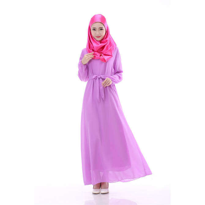 Gaya Baru Gamis Wanita Lengan Panjang Gaun Hui Minggu Pakaian Timur Tengah Fashion Gaun Sifon (Biru Dongker)