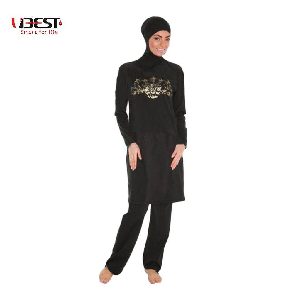 Terbaru Wanita Plus Ukuran Dicetak Bunga Baju Renang Muslim Muslimah Baju Renang Islami Berenang Berselancar Olahraga Pakaian Pakaian Hitam-Internasional