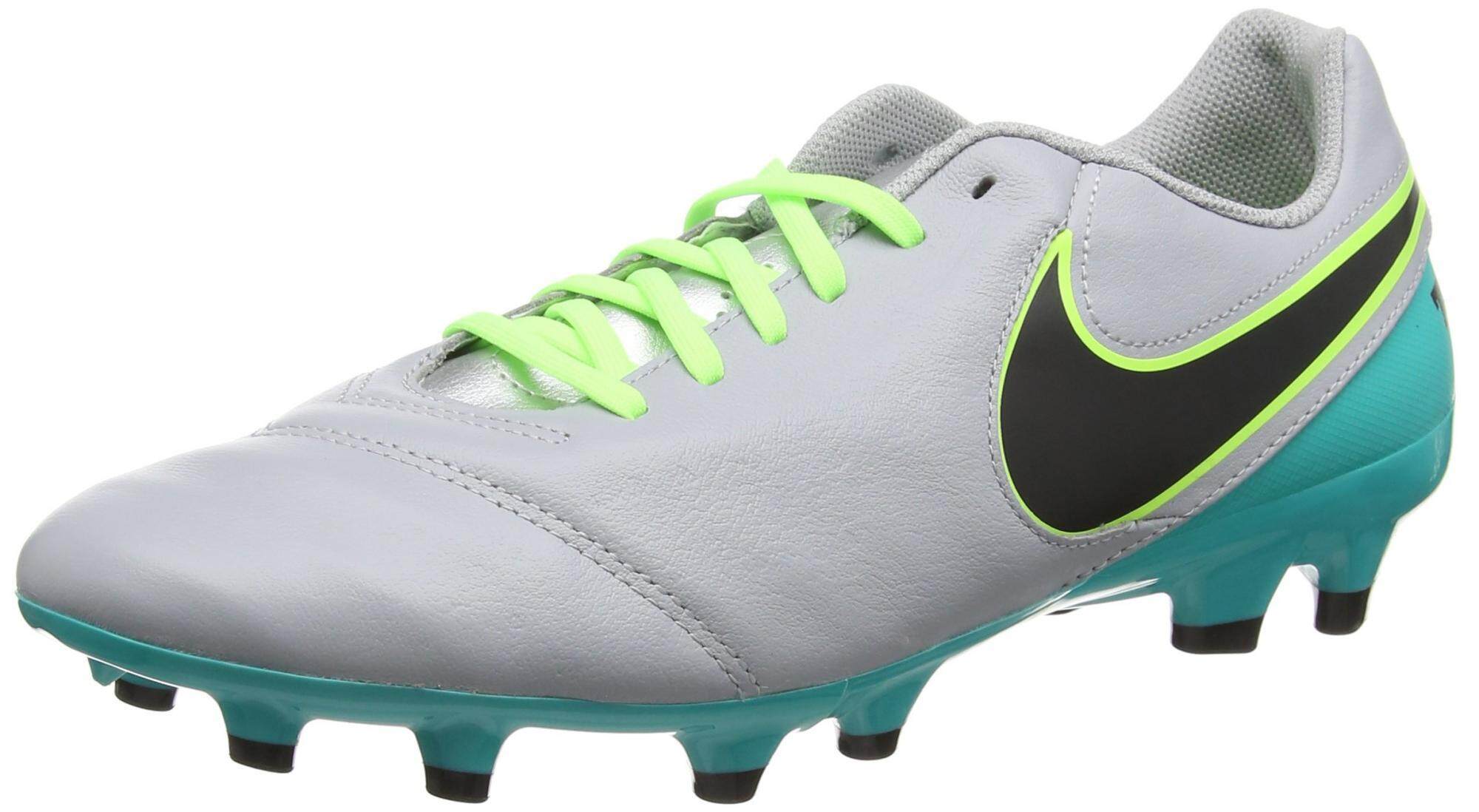 Nike TIEMPO GENIO II Kulit FG Sepak Bola Cleat (Sz. 11.5) Serigala Grey, Bening Giok-Internasional