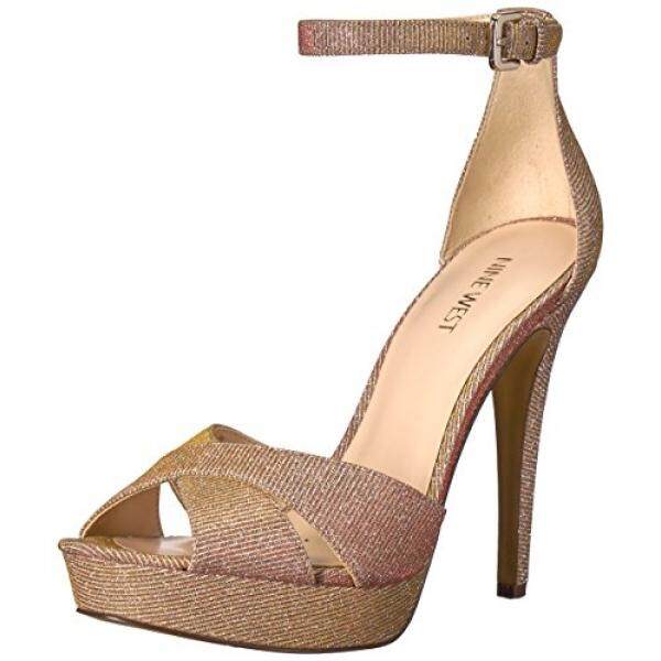 Nine West Womens Dryday Kain Bertumit Sandal Lampu Emas Kain, 6 M US-Intl