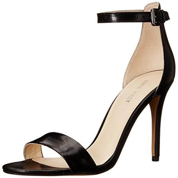 Nine West Womens Mana Kulit Bertumit Sandal Hitam, US-Intl