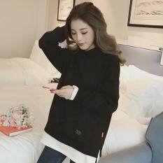 Outlet Longgar Modis Korea Baju Hangat Bertopi Palsu Dua Potong Jaket Merah