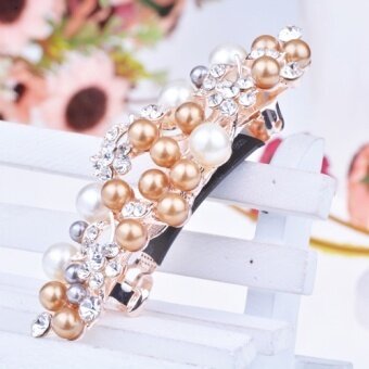 Para grass roots elegant pearl hairpin hairpin cross clip spring clip headdress korean hair accessories diamond buckle horsetail (White champagne) - intl