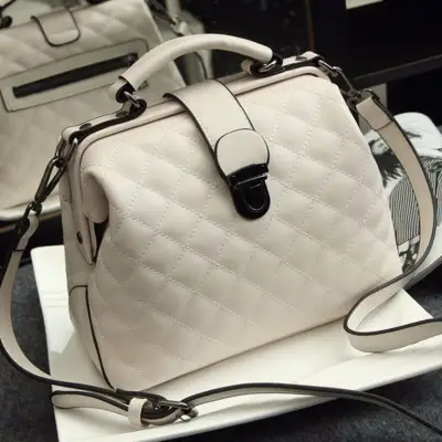 Paula Nubuck Leather Doctor Handbags Women Shoulder Bags Plaid Pu Messenger Bag Lady Totes Small Crossbody Sling (White)
