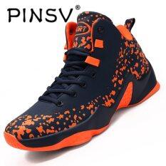 PINSV New Air Damping Men Basketball Shoes Midium Cut Basketball Sneakers Sport Shoes-Dark Blue