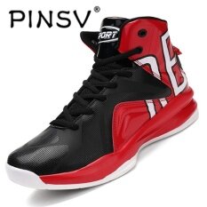 Pinsv Baru Air Merahaman Pria Sepatu Basket Midium Cut Sepatu Kets Bola Basket Sepatu Olahraga-Merah