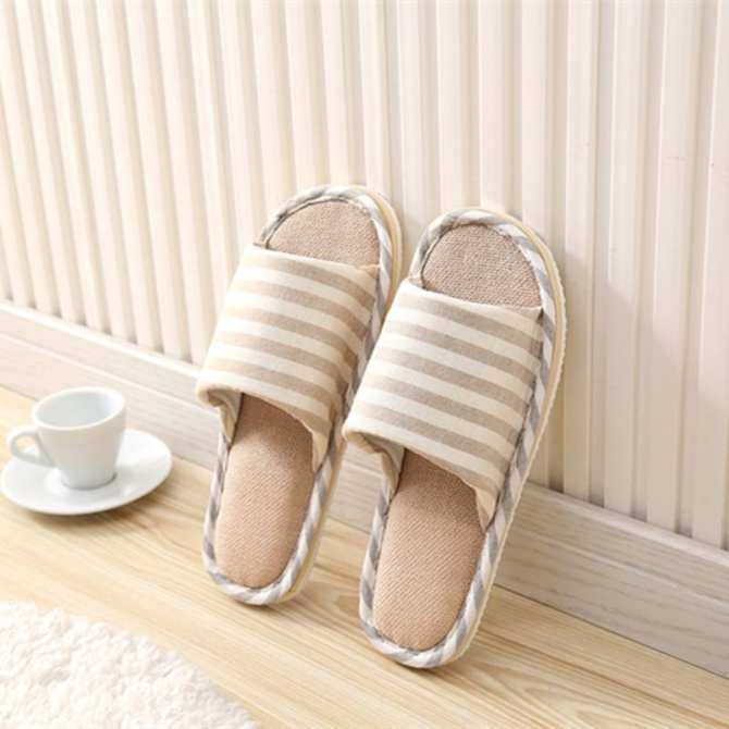 RHS Online Wanita Pria Anti-Slip Linen Garis Sandal Dalam Ruangan Rumah Jemari Terbuka Musim Panas Sepatu Rami