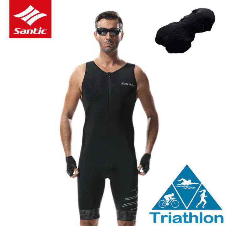 Santic Triathlon Cycling Jersey 4D Pad Quick Dry Sleeveless Cycling Skinsuit Bike Jersey Clothes For Swimming Running Riding