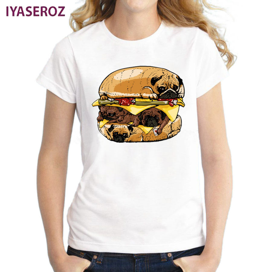 Menjual Semburan Kepribadian Starling Anjing Burger Cetak Lengan Pendek Wanita Liar Kaos-International