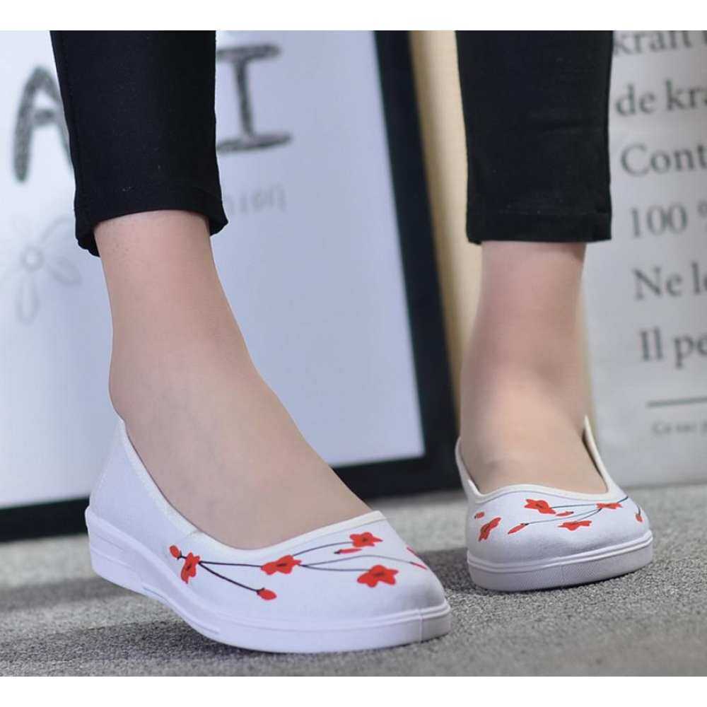 Dangkal Wanita S Sepatu Kemiringan Lereng Tua Sepatu Sepatu Beijing Plum Blossom Wanita Kanvas Kain