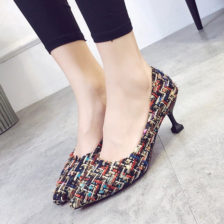 Small Sweet Girl Style Pattern High Heels Female with a Fine Autumn 2017 New Korean All-match Pointed Cat with Documentary Shoes - intl