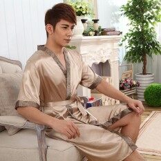 Spring and Autumn Pajamas For Men Women Pyjamas Faux Silk Sleepwear Couple Pajamas Lover Men Night Gown (Men Size: L-XXL)