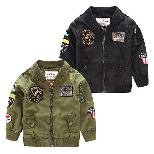 Musim Semi Musim Gugur Jaket untuk Anak Laki-laki Mantel Bomber Jaket Hijau Tentara Anak Laki-laki Windbreaker Musim Dingin Jaket Anak-anak Jaket Anak-Internasional