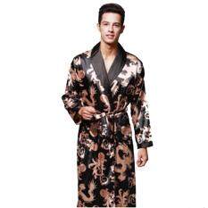 Musim Semi Musim Panas Lengan Panjang Cetak V-Leher Satin Sutra Jubah Pria Jubah Mandi Baju Tidur Rumah Casul Baju Pasangan