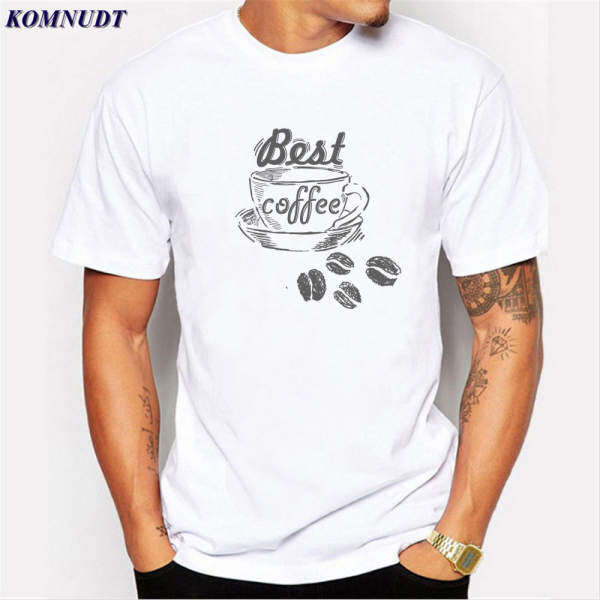 Musim Panas Hot Penjualan Kopi dan Biji Kopi Pria T-shirt Fashion T Baju Batik Atasan Lucu Putih Berlengan Pendek-Intl