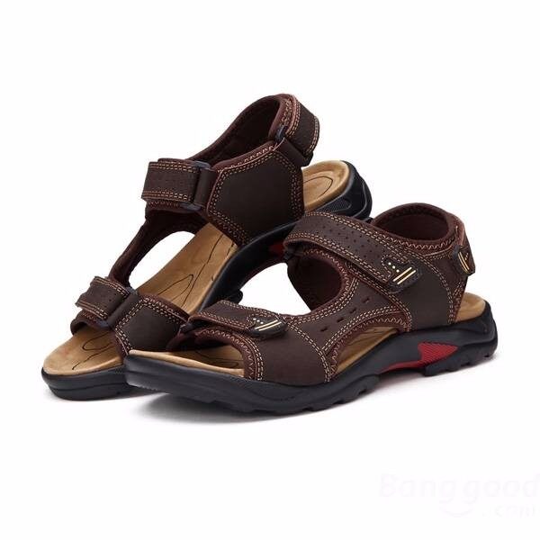 Musim Panas Sandal Kulit Pria Kulit Bernapas Sandal Gunung Sepatu Pantai Sepatu Ukuran Besar-Intl