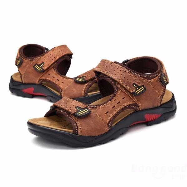 Musim Panas Sandal Kulit Pria Kulit Bernapas Sandal Gunung Sepatu Pantai Sepatu Ukuran Besar-Intl