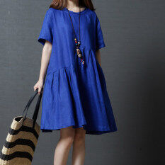 Clothes For Women With Best Online Price In Malaysia Women S Korean Style Round Neck Solid Color Dress Royal Blue Orange Green