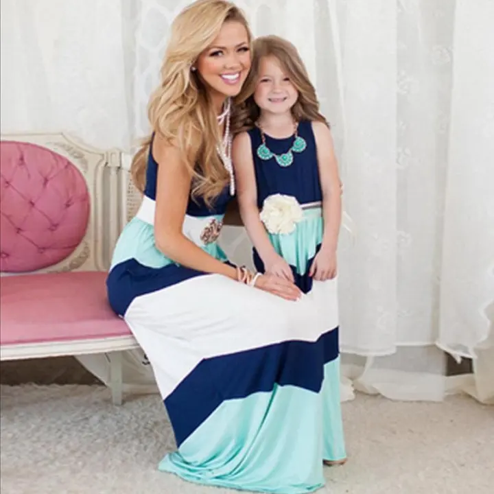 pink and blue matching dresses
