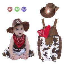 Toddlers Kids Infants Baby Boy Rompers Tassels Trim Strap Jumpsuit + West Cowboy Hat + Triangle Scarf Color:Figure Size:80 yards (3-6 months)