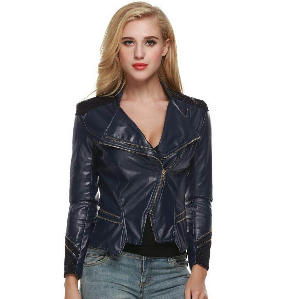 Lightweight Jacket For Womens Light Jackets Brands Toprank Finejo Women Girls Faux Leather Pu Coat Slim Fitted Zip Up Lapel Collar Punk Biker