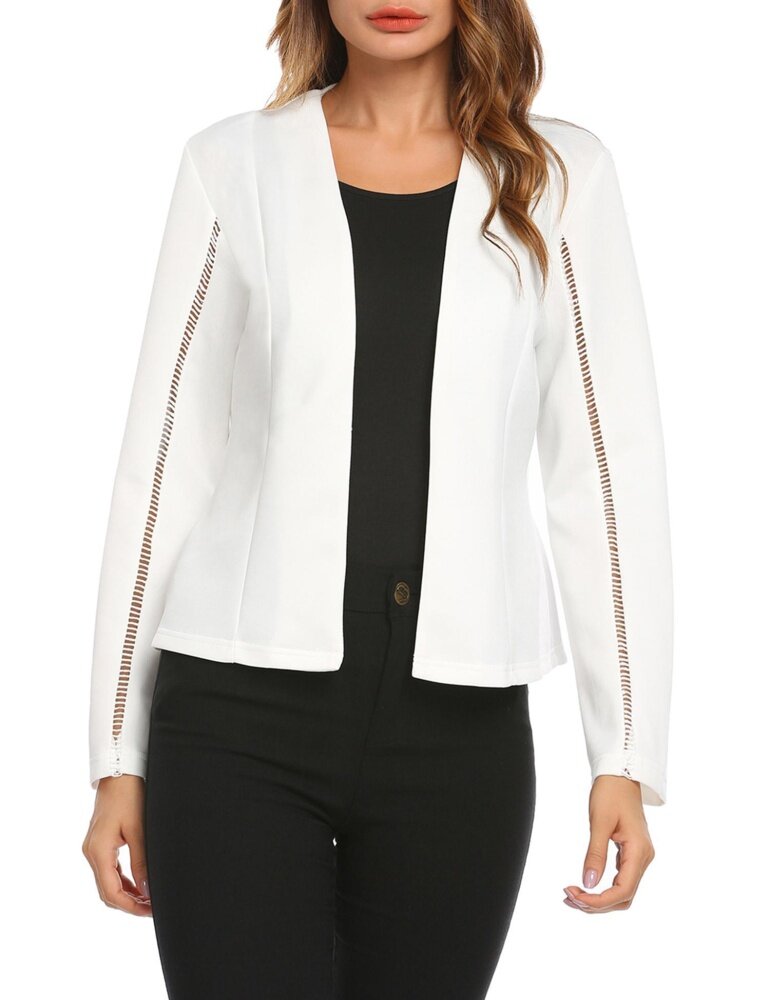 Toprank Wanita Panjang Tanpa Lengan Mata Kait Jaket Blazer Slim OL Bisnis (Putih)-Intl