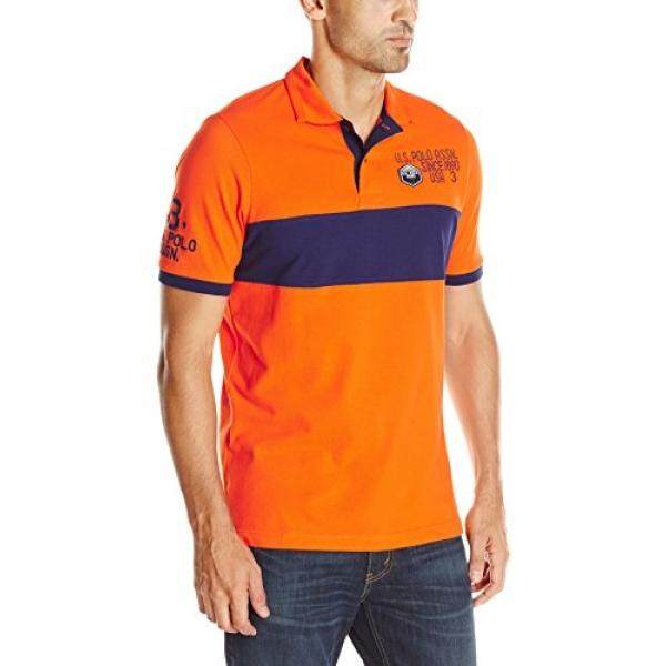 U.S. Polo Assnens Chest Stripe Shirt with Logo Patch, Light House Orange, - intl