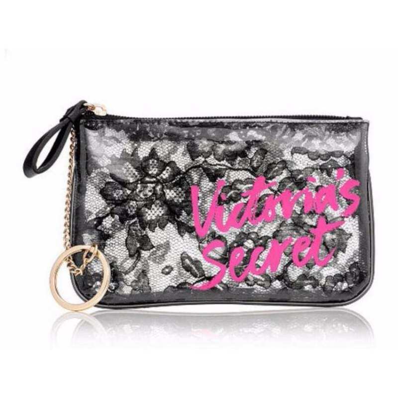 Victoria Secret Tas Koin/Kantong Kosmetik/Gantungan Kunci Hitam Renda