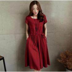 Antik Ukuran Plus Lampu Tabung Plastik Dress Lembut Linen Sisi Pocketskirts GAUN MINI untuk Wanita Celana Hamil Wanita Gemuk Ukuran M-XX