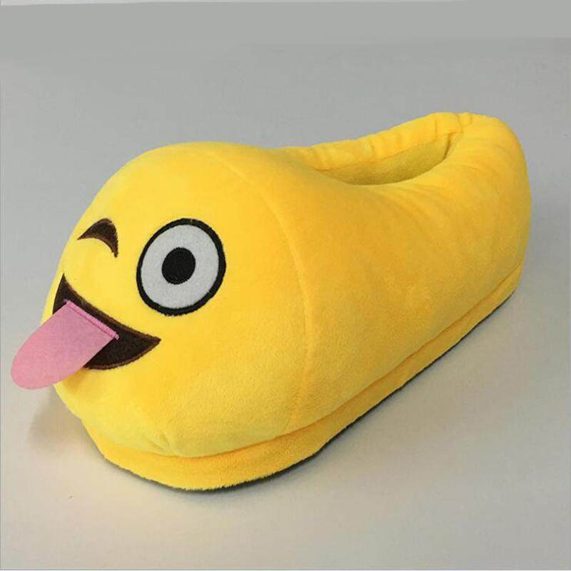 vishine mall-Ladies Kids Men Emoji Slippers Stuffed Winter Home Indoors Padded Flipflop Shoes - intl
