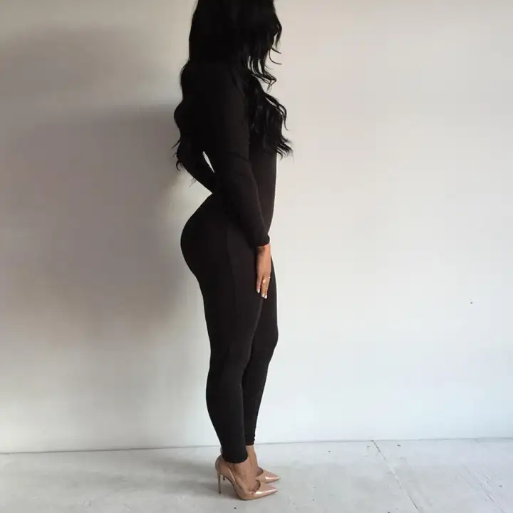 black long sleeve turtleneck jumpsuit