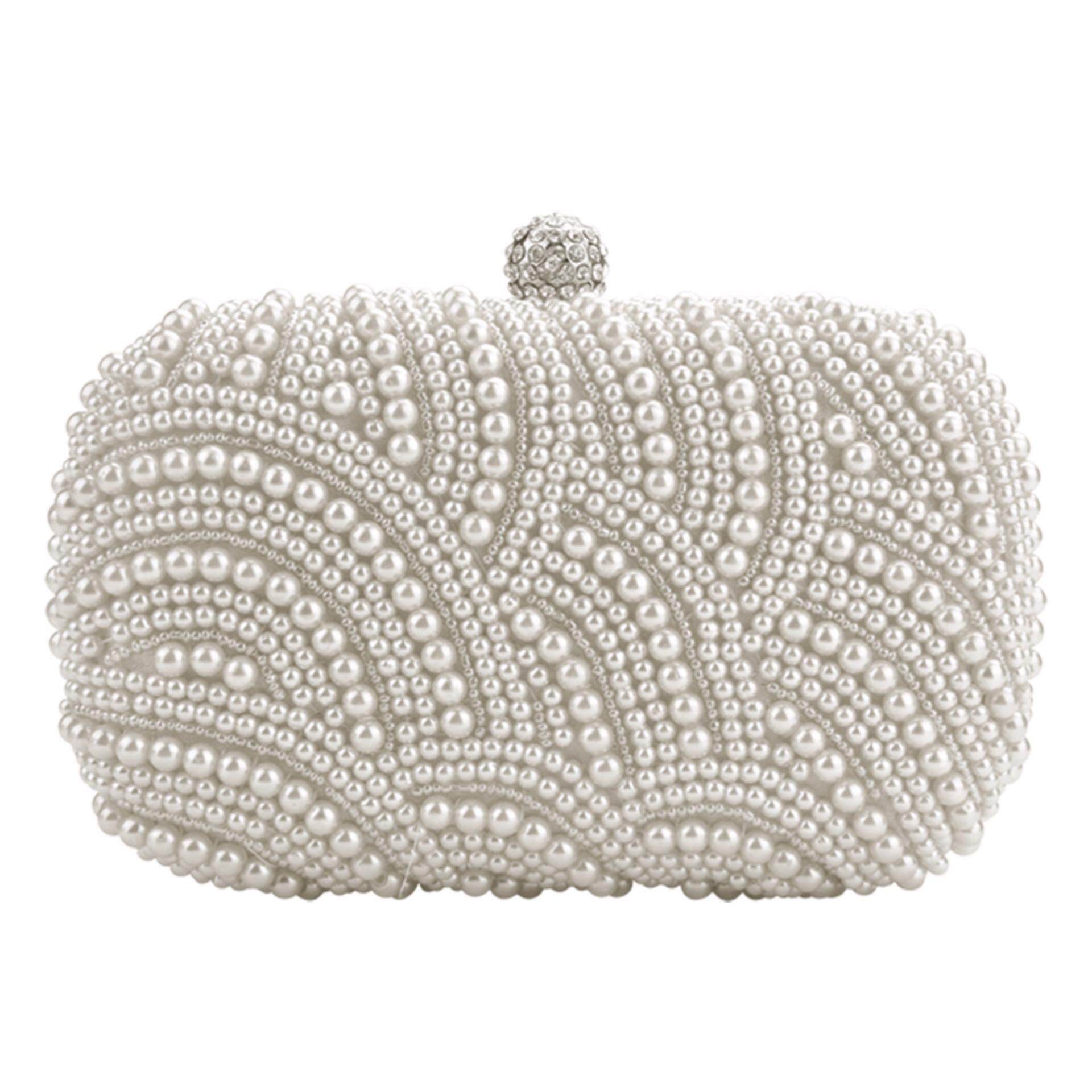 Women Party Bridal Clutch Bag Pearl Beaded Handbag Wedding Evening Purse White - intl