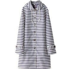 Jas Hujan Wanita Jepang Teflon Fashion Stripe Portable Hooded Poncho Kedap Air Luar Ruangan Bepergian Camping Hiking Super Ringan Jas Hujan-Biru