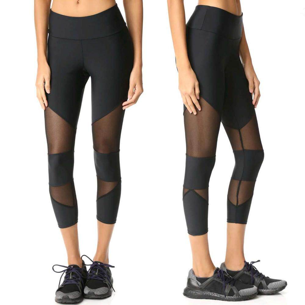 Legging Wanita Skinny Patchwork Mesh Legging Yoga Kebugaran Olahraga Celana Capri
