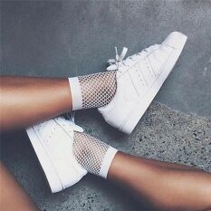 Women White Fishnet Ankle High Socks Lady Mesh Lace Fish Net Short Socks White One Size