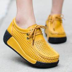 Women's Shake Shoes Female Breathable Leisure Platform Slimming Shoes Leather Large Base Shoes Increased Shoes High Heel Casual Fashion Sneakers