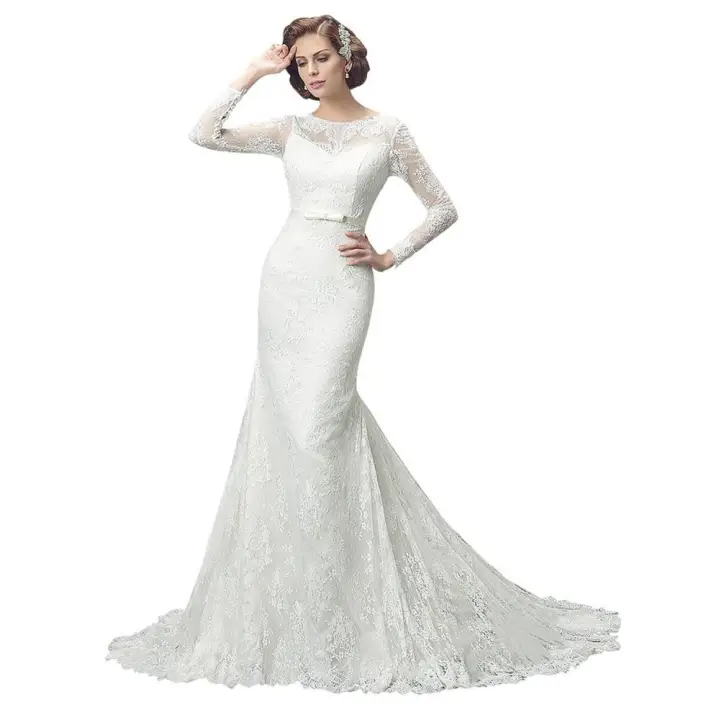 Women S Lace Long Sleeves Mermaid Wedding Dresses Lazada Mermaid Wedding Dresses