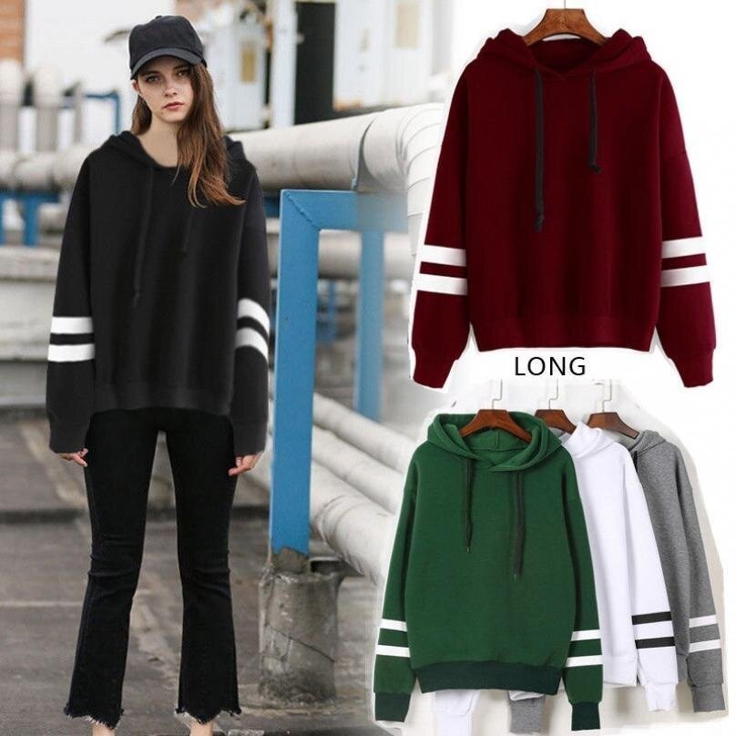 Wanita Panjang Lengan Hoodie Sweatshirt Jumper Bertudung Sweter Tanpa Kancing Atasan Kasual Blus (Hijau)-Internasional