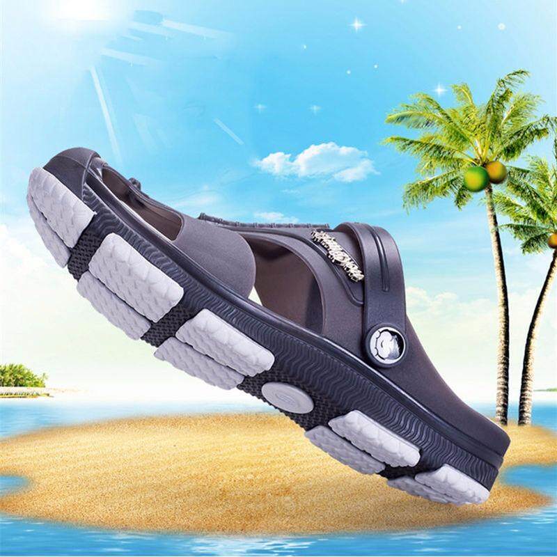 Yealon 2018 Baru Kasut Lelaki Pria Dapat Bersirkulasi Lipat Flops Sandal Kasual Hitam Biru Grey Pria Sepatu Musim Panas Modis Pantai Lipat flop Rumah Sandal Besar Ukuran 40. -45-Internasional