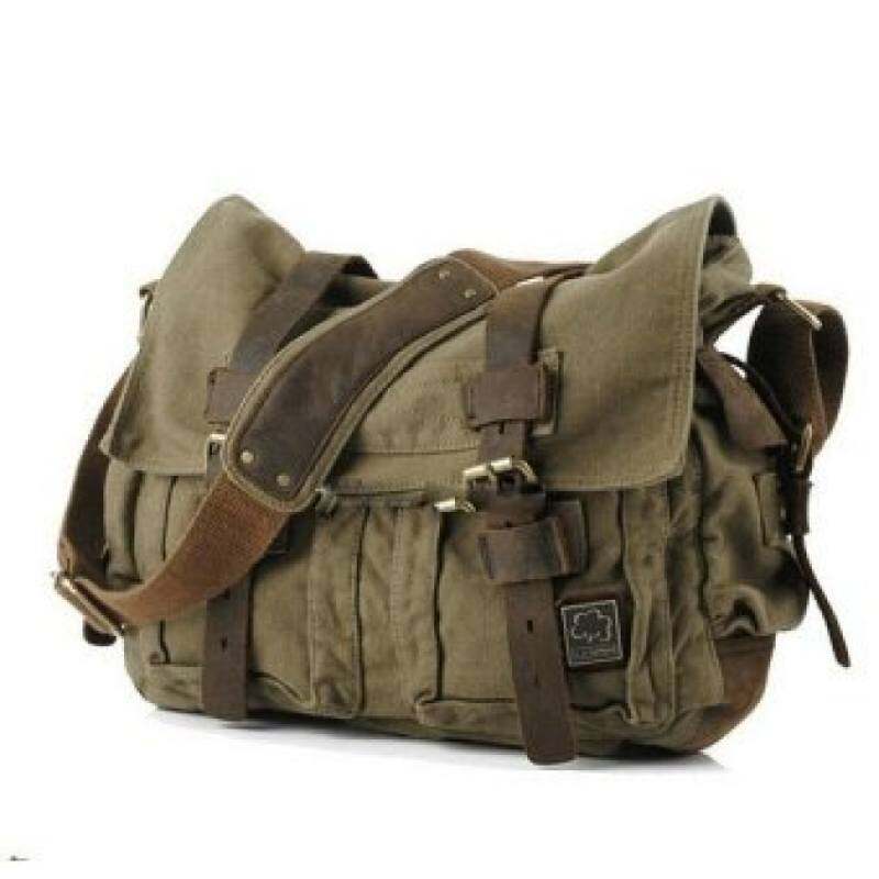 2023 Túi nam giới vải và túi đeo chéo da 15.6inch túi đưa thư phong cách quân sự cho nam armyvintage Cặp đeo vai thể thao Túi du lịch thường ngày tôi amlegend