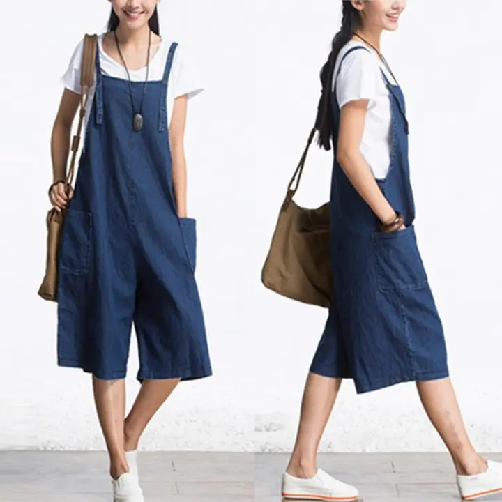 wide leg denim romper